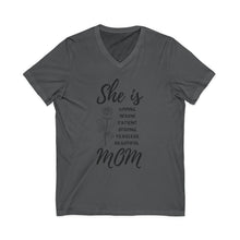 She is Mom V-Neck T-Shirt – Cute Motherhood Graphic Tee