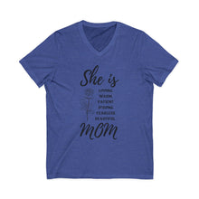 She is Mom V-Neck T-Shirt – Cute Motherhood Graphic Tee