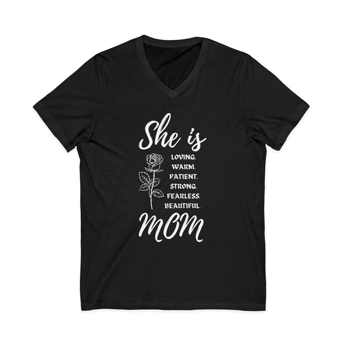 She is Mom V-Neck T-Shirt – Cute Motherhood Graphic Tee