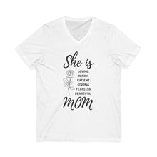 She is Mom V-Neck T-Shirt – Cute Motherhood Graphic Tee