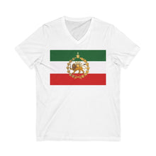 Iran Lion & Sun Flag  V-neck T-Shirt with Crown | Persian Imperial Flag Tee | پرچم شیر و خورشید و تاج ایران