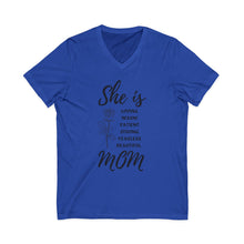 She is Mom V-Neck T-Shirt – Cute Motherhood Graphic Tee