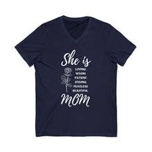 She is Mom V-Neck T-Shirt – Cute Motherhood Graphic Tee