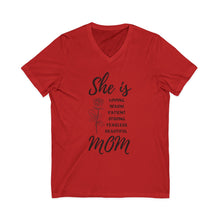 She is Mom V-Neck T-Shirt – Cute Motherhood Graphic Tee