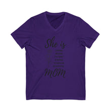 She is Mom V-Neck T-Shirt – Cute Motherhood Graphic Tee