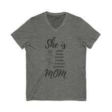 She is Mom V-Neck T-Shirt – Cute Motherhood Graphic Tee