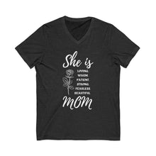 She is Mom V-Neck T-Shirt – Cute Motherhood Graphic Tee