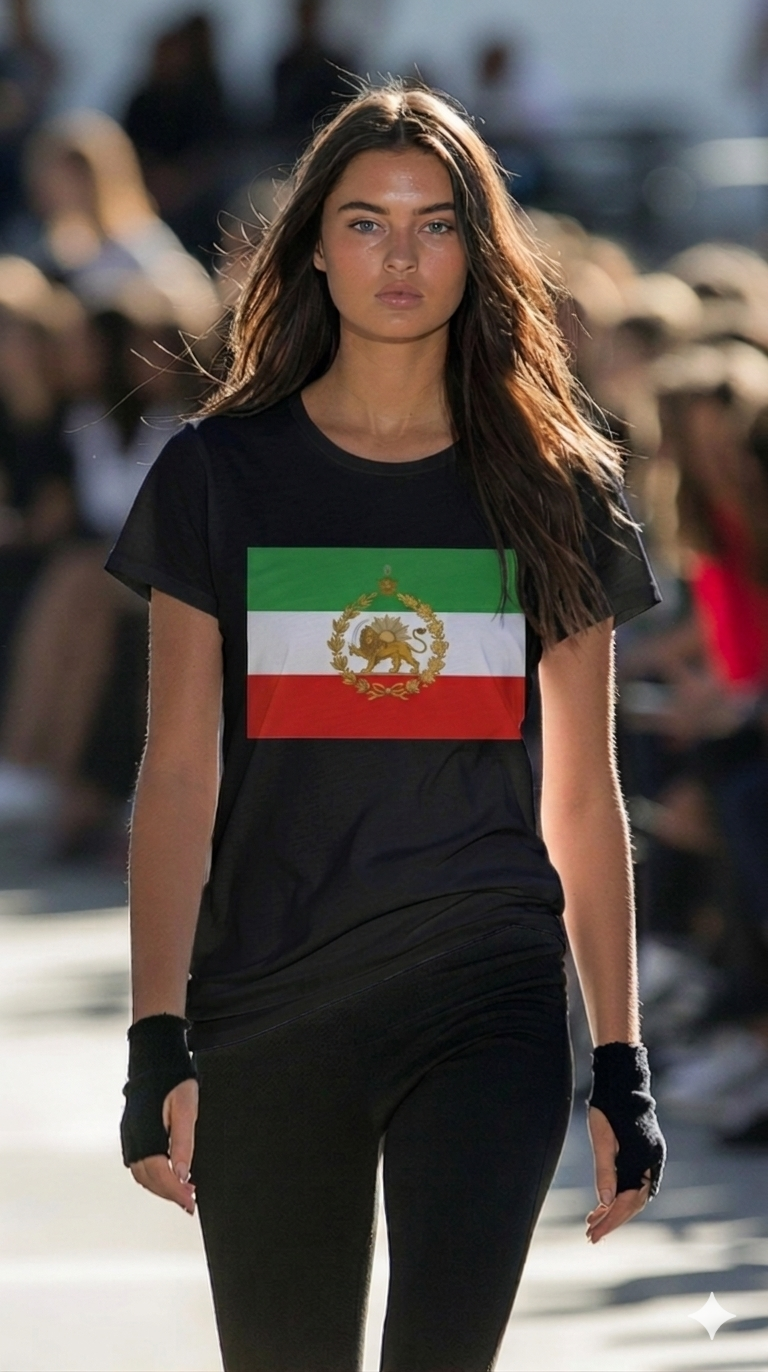 Iran Lion & Sun Flag T-Shirt with Crown | Persian Imperial Flag Tee | پرچم شیر و خورشید و تاج ایران