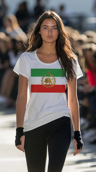 Iran Lion & Sun Flag T-Shirt with Crown | Persian Imperial Flag Tee | پرچم شیر و خورشید و تاج ایران
