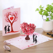 3D Pop-Up Love Tree Postcard – Dancing Under Heart-Shaped Romantic Greeting Card