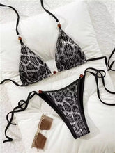 Leopard Sequin Bandage Halter Bikini Set | Sexy Wire-Free Swimwear