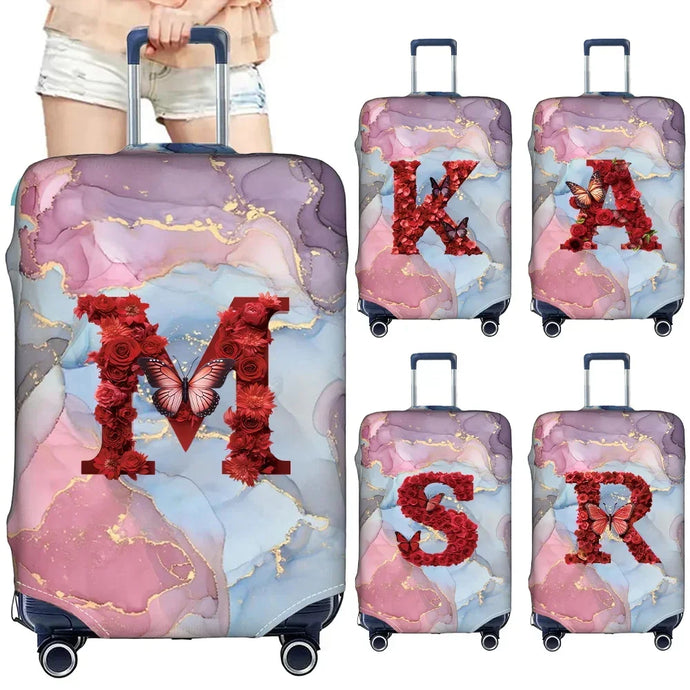 Watercolor Rose Initial Luggage Cover – Stretch Suitcase Protector Travel Cover S-XL 🌹🧳