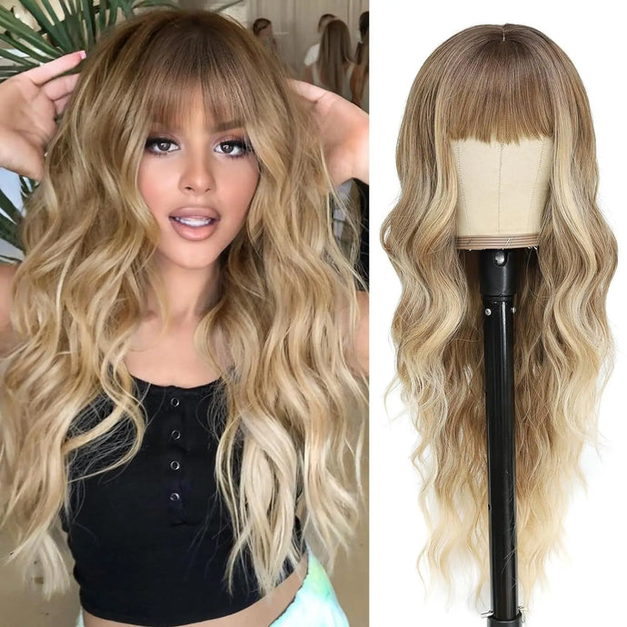 Gorgeous Wavy Long Hair Wig with Bangs
