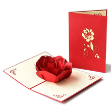 3D Pop-Up Red Rose Flower Greeting Card