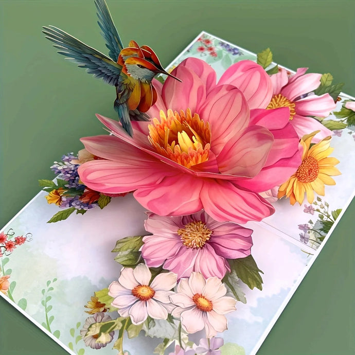 3D Pop Up Flower Bird Greeting Card, Mother's Day, Anniversary, Birthday