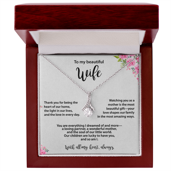 Beautiful Wife Necklace, Gold & Cubic Zirconia, Mother's Day gift From Husband