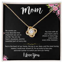 Mom Love Knot Necklace, Gold & Cubic Zirconia, Gift for Mother's Day