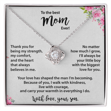 Best Mom, from Son, Love Knot Necklace, Gold & Cubic Zirconia