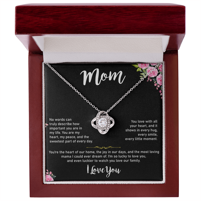 Mom Love Knot Necklace, Gold & Cubic Zirconia, Gift for Mother's Day