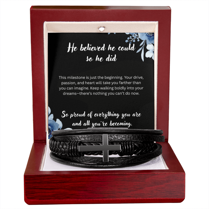 Men's Cross Leather Bracelet - Graduation Gift