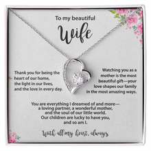 Beautiful Wife, Heart Necklace, Gold & Cubic Zirconia, Mother's Day gift From Husband