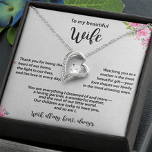 Beautiful Wife, Heart Necklace, Gold & Cubic Zirconia, Mother's Day gift From Husband