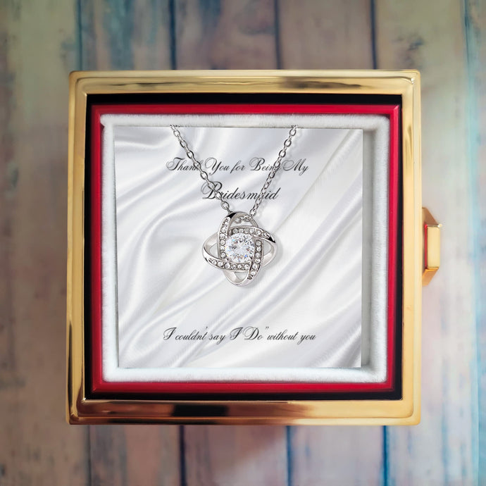 Love Knot Necklace - Bridesmaids Jewelry - Luxury Preserved Rose Gold Knob Gift Box - White Satin