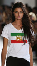 Iran Lion & Sun Flag  V-neck T-Shirt with Crown | Persian Imperial Flag Tee | پرچم شیر و خورشید و تاج ایران